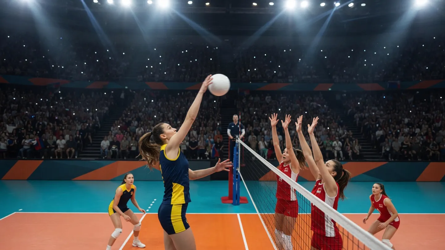 Svenska volleybollspelare inför hemmapublik under Europamästerskapet inomhus.