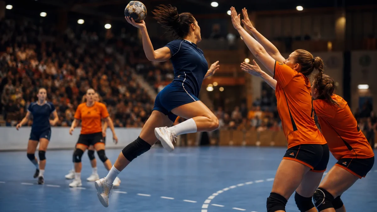 Illustrerad handbollsplan med grupp- och schemakort.