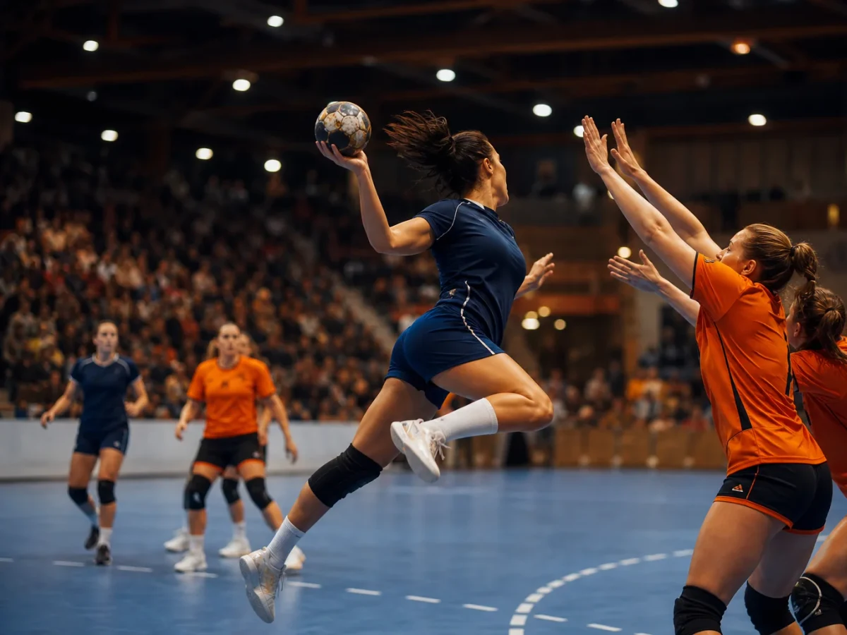 Illustrerad handbollsplan med grupp- och schemakort.