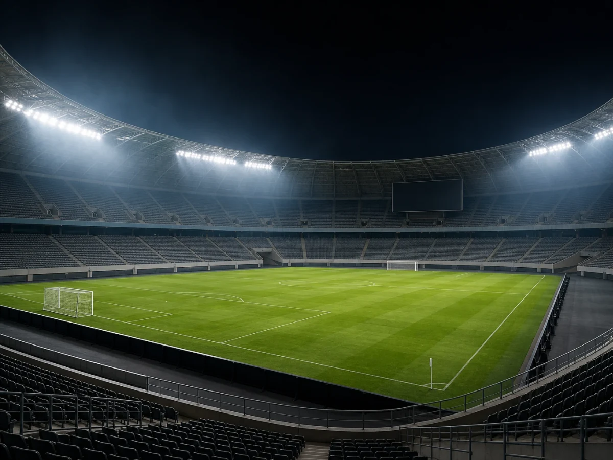 Tom upplyst fotbollsarena efter en slutspelsmatch.